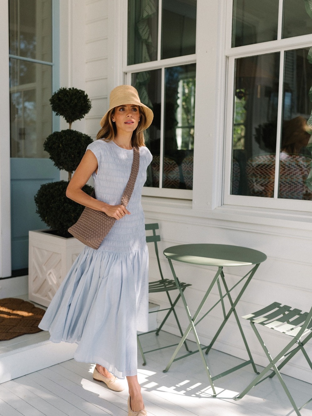 Light Blue Midi Dress with Tiered Skirt